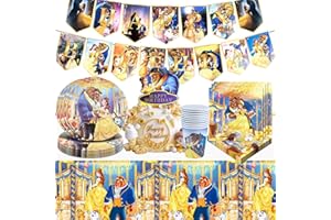 RUENIE Bella e La Bestia Compleanno Stoviglie, Bella e La Bestia Compleanno Decorazioni, Carta Piatti e Bicchieri Per Feste Tovaglioli, Principessa Bella Tovaglia, Kit Stoviglie Bambina