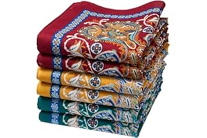 merrysquare - Fine Printed Handkerchiefs - Average Size 14”x14” - 6 Pieces - 100% Cotton