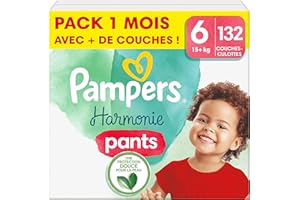 Pampers Couches-Culottes Harmonie Pants Taille 6 (15+ kg), 132 pcs Bébé, Pack 1 Mois, 100% d'absorption Pampers & des Ingrédients d'origine végétale, Maintenant avec Plus de Couches