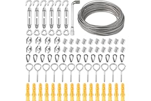 LDIGT 35m Garden Pergola Kit, Heavy Duty Picture Hanging Fencing, 77pcs Wire Rope Kit, Stainless Steel Cable Railing Metal Rope Clamps Sleeves Hooks Turnbuckle Wire Tensioner Trellis For Climbing Plants