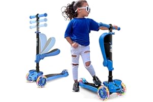 Hurtle 3-Wheel Tri Scooter for Kids - Ages 2-12, Flip-able Seat, Foldable, Flashing Lights, Adjustable Height