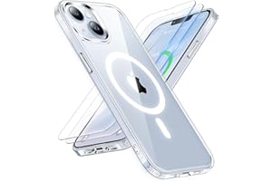 ORETECH Coque pour iPhone 13/14 avec 2 Verre Trempé Protection écran et 1 Caméra Protecteur, Etui Transparente Arrière Antichoc Coque Magnétique pour iPhone 14/13 Compatible Mag-Safe 6.1" Transparent