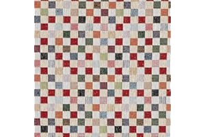 Kt KILOtela - Tela Tapicería por Metros, Jacquard Gobelino, Tapizar Silla, Cojines, Sofá, Resistente, Ancho 280 cm, Largo a Elección de 50 en 50 cm, Cuadros Pequeños, Multicolor, Beige