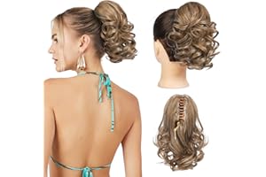 REECHO Ponytail Extension - 23 cm Kurze lockige gewellte Haarklammer Haarteil Pferdeschwänze Haarverlängerungen Haarteile für Frauen Ponytail Extension - Dunkelblond