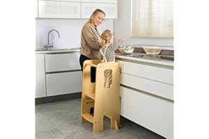 TUTTI BAMBINI Toddler Learning Tower (2-6 years), 0-30 kg, Kitchen Stool Tower for Children, Montessori Kitchen Helper Toddler Stool - 3 Height Levels, Anti-Tip Protection, Easy Assembly, Premium Wood (Natural)
