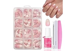 MRCUVARYAS Nagel Tips Set - 240 Stück Französisch Falsche Nägel Zum Aufkleben - Weiß Rosa Gradient Design Nageltips Full Cover Fake Nails soft gel Natürliches & Angenehmes Tragegefühl, 12 Größen (Pink Mandel)