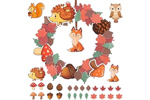 DKINY 8 Kits Bricolage Couronnes d'Automne pour Enfants Activité Manuelle d'Art Loirsir Créatif pour Artisanat Décoration Suspendue en Automne Écureuil Hérisson Hibou Renard