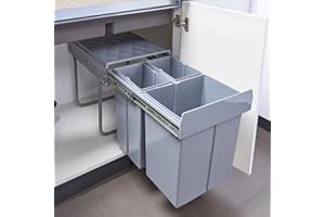 [en.casa] Einbaumülleimer Froland Mülleimer 3 Fächer Mülltrennsystem ausziehbar Abfalleimer Küche 2x10L+1x20L herausnehmbare Behälter 48 x 34 x 42 cm Küchenmülleimer Grau