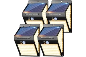 LITOGO [4 Pack] 140LED Solar Security Lights Outdoor, Solar Motion Sensor Lights 270ºWide Angle Waterproof Solar Powered Durable Wall Lights Outside 3 Modes for Garden Fence Door Yard Pathway ,Warm White