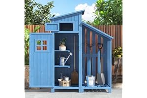 Rtopsu Gerätehaus Holz Geräteschuppen für Gärten im Freien, Gartenschrank Gartenhaus Gartenhütte Gerätehäuser Schuppen klein 124x46x174 cm, Blau