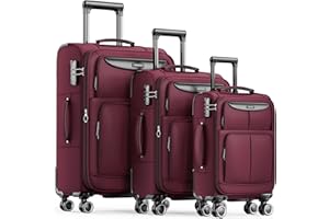 SHOWKOO Kofferset 3 Teilig Stoffkoffer Weichschale Erweiterbar Reisekoffer Leicht Haltbar Trolley Handgepäck Sets mit TSA Schloss und 4 Rollen
