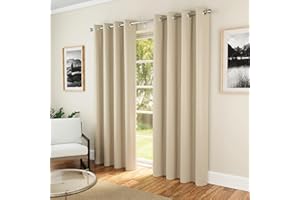 Enhanced Living Nightfall Eyelet Curtains - Thermal Natural Curtains for Bedroom - 66x90 inch (168x229 cm) - 230gsm, Supersoft, Energy Saving & Noise Reducing - 2 x Curtain Panels