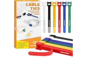 Summerbrite 60PCS Multicolor Cable Ties Reusable Cable Straps Adjustable Hook and Loop Ties Cable Tidy Fastening Straps for Home & Office Desk PC Cable Organiser(12mm x 20cm)