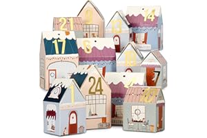 Papierdrachen Adventskalender 2025 - DIY Häuser-Set Weihnachtsdorf - 24 bunte Faltschachteln zum Basteln, Befüllen und Aufstellen