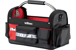Wiltec Verktygsväska 40 x 20 x 28 cm upp till 30 kg, elektrikerväska med 29 fack och axelrem väska för verktyg elektriker