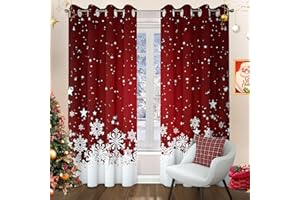 ‎WONGS BEDDING WONGS BEDDING Weihnachten Gardinen Blickdichte Vorhänge Schneeflocken Weihnachtsgardinen Vorhang Thermovorhang mit Ösen für Schlafzimmer Wohnzimmer Verdunklungsvorhang, 140x225 cm (BxH), 2er Set