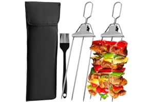 UrbanHomes Schaschlikspieße Edelstahl, BBQ Metallspieße, 3-Wege-Grillspieße, 3-Zinken-Kabob-Spieße aus Edelstahl mit Grillzubehör für Outdoor-Grill, 3-Wege-Schaschlik-Spieße zum Grillen, 2 Stück