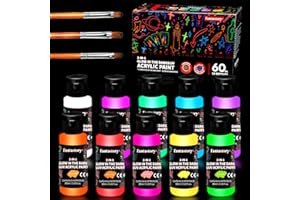 Fantastory Fluoreszierende Farbe Leuchtfarbe 10x60ml mit 3 Pinseln, Leuchtfarben Nachtleuchtend Acrylfarbe Glow in the Dark, Wasserfest & Langlebig, Schwarzlichtfarbe für Holz, Stein, Kürbis & DIY