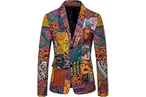 UNOSHENG Sakko - Giacca da uomo con stampa boho – Retro blazer per uomo, slim fit, feste, stile etnico, a maniche lunghe, per matrimoni, balli, feste, cene, smoking blazer chic hawaiani, monopetto