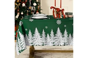 Softalker Christmas Table Cloth Rectangular Green 140x200 cm Xmas Tablecloth Wipe Clean Snowflakes & Tree Table Cover Water Resistant Tablecloths for Party Holiday Winter Decorations Dining Kitchen