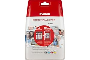 Canon CLI-581 C M Y BK VALUE Pack de 4 cartouches (Noir Cyan Magenta Jaune) +50 feuilles Papier Photo Canon 10x15cm Certifié Canon (Plastique Obsolète 2018)