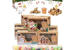 KOIROI Cajas de Galletas de Navidad, 12 Piezas Caja Navidad, Caja de Papel de Navidad, Cajas de Galletas Navideñas con Ventana, Cartón Para Galletas, Caja de Decoración DIY