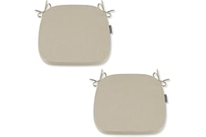 SOFTILLO Comfortable Chair Cushion With Ties - 42x40x5cm - Indoors/Outdoors Seat Pads Cushion Pad - For Dining, Living Room, Garden, Patio, Office Chairs – Thick Portugal Fabric – (Beige, Pack of 2)