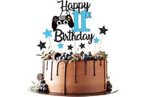 Joyeah Happy 11th Birthday Cake Topper Glitter Video Game Cake Pick Game On Cheers to 11 Years Cake Decoration for Game Theme Happy 11th Birthday Party Supplies Blue