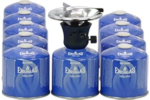 ‎TOLEGANO Tolegano Campingkocher mit Piezozündung inkl. 10 Schraubgaskartuschen 500g, Gaskocher, Propangaskocher, Butangaskocher