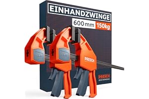 Presch Einhandzwingen 600mm 2 Stk. – Zwingen Set mit 150kg Spannkraft für sofortiges Fixieren – Robuste Schnellspannzwingen dank Carbonstahl & glasfaserverstärktem Gehäuse – Zwingen mit Spreizfunktion
