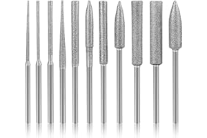 Hakkin 11Pcs Stone Grinding Bits for Dremel Accessory 1/8" Shank Small Long Cone Diamond Burr Set for DIY Detail Working, Carving, Engraving, Grinding