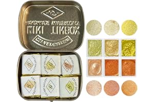 CSY art gallery Lot De 6 Aquarelles Mica Faites à La Main, Métallisées, Pailletées Et Chatoyantes, Palette En étain Orange Et Jaune Acuarela - Cadeau Amusant Pour Artistes (Manhattan Sunset)