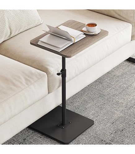 NiHome C-vorm bijzettafel van hout, in hoogte verstelbaar, 360° draaibare salontafel, ruimtebesparende bijzettafel voor bank en bed, mobiele zijtafel voor woonkamer en slaapkamer, snacktafel (bruin