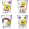 Silver Buffalo SpongeBob SquarePants Featuring Gary Poses Floral Krabby Patty 4 Pack Mini Glass Set, 1.5 Ounces