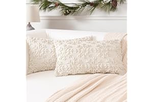 Artscope Lot de 2 Doux Peluche Laine Courte Velours Décoratif Housses de Coussin Luxe Style pour Canapé Chambre - Flocon de Neige Crème Beige, 30 x 50 cm