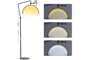 HOMDMARKET Halbmond Stehlampe f. Wimpernverlängerung & Schminktisch, für Kosmetiker & Tätowierer, Nageltechniker. Mit Handyhalter | 3000-6000K | 10-stufig dimmbar(Schwarz)