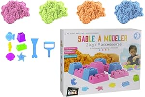 CREATEUR DE GENIE Coffret 2Kg De Sable Magique - 9 Accessoires (4X 500g de Sable Bleu, Rose, Orange, Vert)