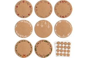 BOOMTOP 480pz Etichette Adesive Natalizie Kraft Dia. 38mm Adesivi Natalizi Chiudipacco in Carta Kraft Etichette Adesive Natalzie per Pacchetti Pacchi Regalo Biglietti Cartolina d’Auguri Natale
