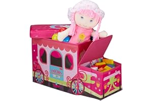 Relaxdays Sgabello Bambini Contenitore Giocattoli con Scomparto, Pieghevole, a Forma di Unicorn 50 l Fucsia