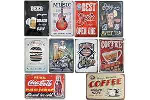 BOEMY Placas Vintage |. Set de 10 Chapas Decorativas metálicas de pared | Decoración Retro para Salón, Bar, Cafetería, Cocina, Restaurante Oficina Tamaño 20x30