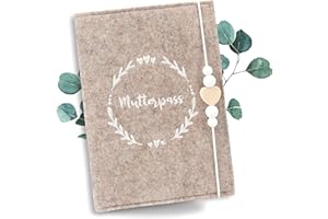 Minilino Premium Filz Mutterpasshülle - Hochwertiger stick auf Filz - Schwangerschaftsgeschenk (Filz Mutterpasshülle, beige)