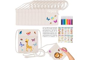 SUYNAUETEV 12 Stück Stoffbeutel Zum Bemalen Taschen Zum Bemalens für Kinder Beutel Zum Bemalen Taschen Bemalens Kindergeburtstag Stoffbeutel Zum Kindergeburtstag für Kreatives Design & Geschenke