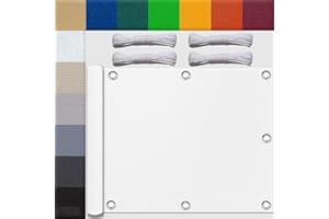 UFAMILUK tenda a vela Bianco Impermeabile Rettangolare 98% Anti UV Traspirante in 200 g/m² HDPE con Corde balcone privacy esterno giardino piscina prato attività all'aperto 0.6x2m