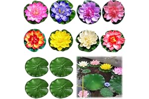 CUVZORA 12 Stück Realistischen Künstliche Lotusblumen und Lotusblättern, Schwimmende Seerose Klein,8 Farben künstlich Seerosen Deko, Ideal für Aquarium, Garten, Teichdeko und Brunnen Deko Draußen
