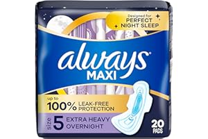 Always Maxi Feminine Pads for Women, Size 5 Extra Heavy Overnight Absorbency, with Wings, Unscented, Pack of 20