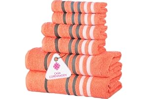 Casa Copenhagen Exotic Juego de Toallas de 6 Piezas, Malibu Peach, 525 g/m² 2 Toallas de baño, 2 Toallas de Mano, 2 paños de Suave algodón Egipcio para baño, Cocina y Ducha
