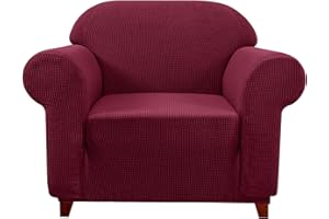 subrtex 1-Piece Stretch Sofa Cover Spandex Jacquard Fabric Slipcovers for Couch, Armchair, Machine washabl Furniture Protector (Chair, Burgundy)