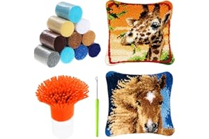HonGien Tier Knüpfkissen Set, Latch Hook Kissen Kit, 2 Stück Latch Hook Rug für Anfänger Erwachsene oder Kinder, Kreatives Geschenk (Pferd und Giraffe)