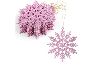 VEYLIN Christmas Hanging Decorations, 12PCS Glitter Snowflake Ornaments for Trees (Pink)