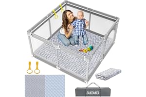 DJEDJEO Parc Bebe Pliable,125cm Parc Bebe avec Tapis, Parc Bebe Modulable avec Base Antidérapante et Maille Douce Respirante, Parc Enfant avec Porte Zippée,Centre D'activités pour Enfants,de 0 à 6 Ans